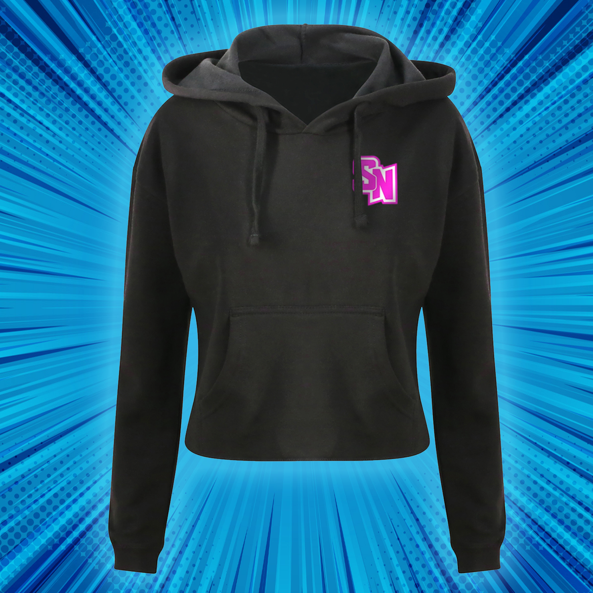 Spy Ninjas Ladies Cropped Lightweight Hoodie with Front and Back Logos - Black