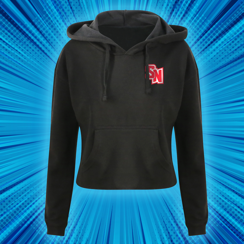 Spy Ninjas Ladies Cropped Lightweight Hoodie with Front and Back Logos - Black