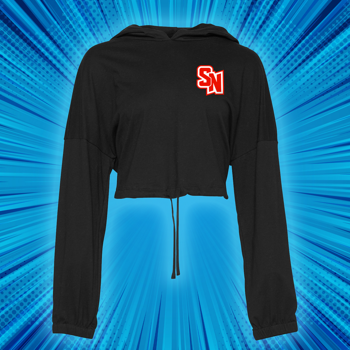Spy Ninjas Ladies Cropped Lightweight Hoodie with Front and Back Logos - Black